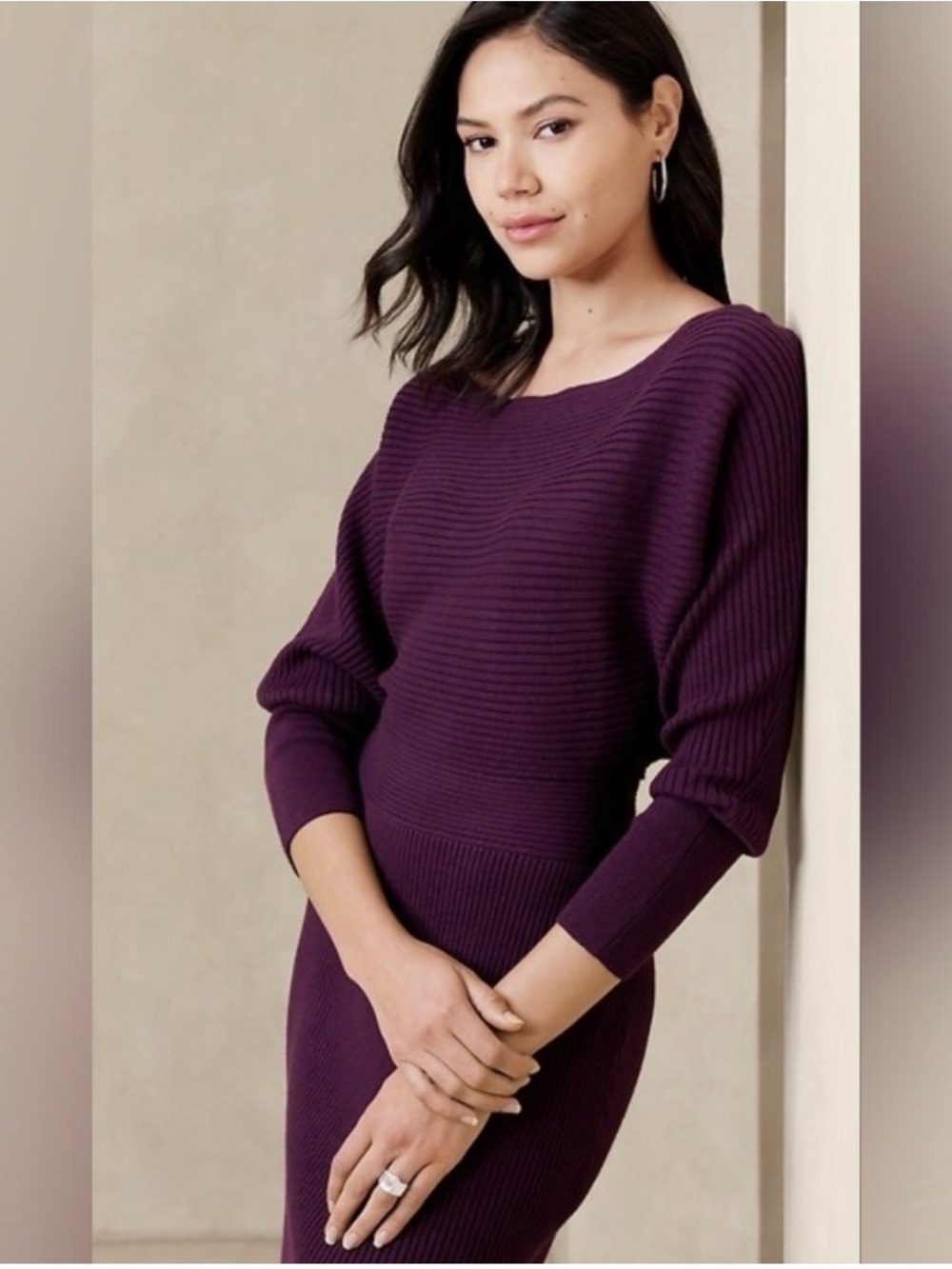 Banana Republic Plum Ribbed Midi Sweater Dress
